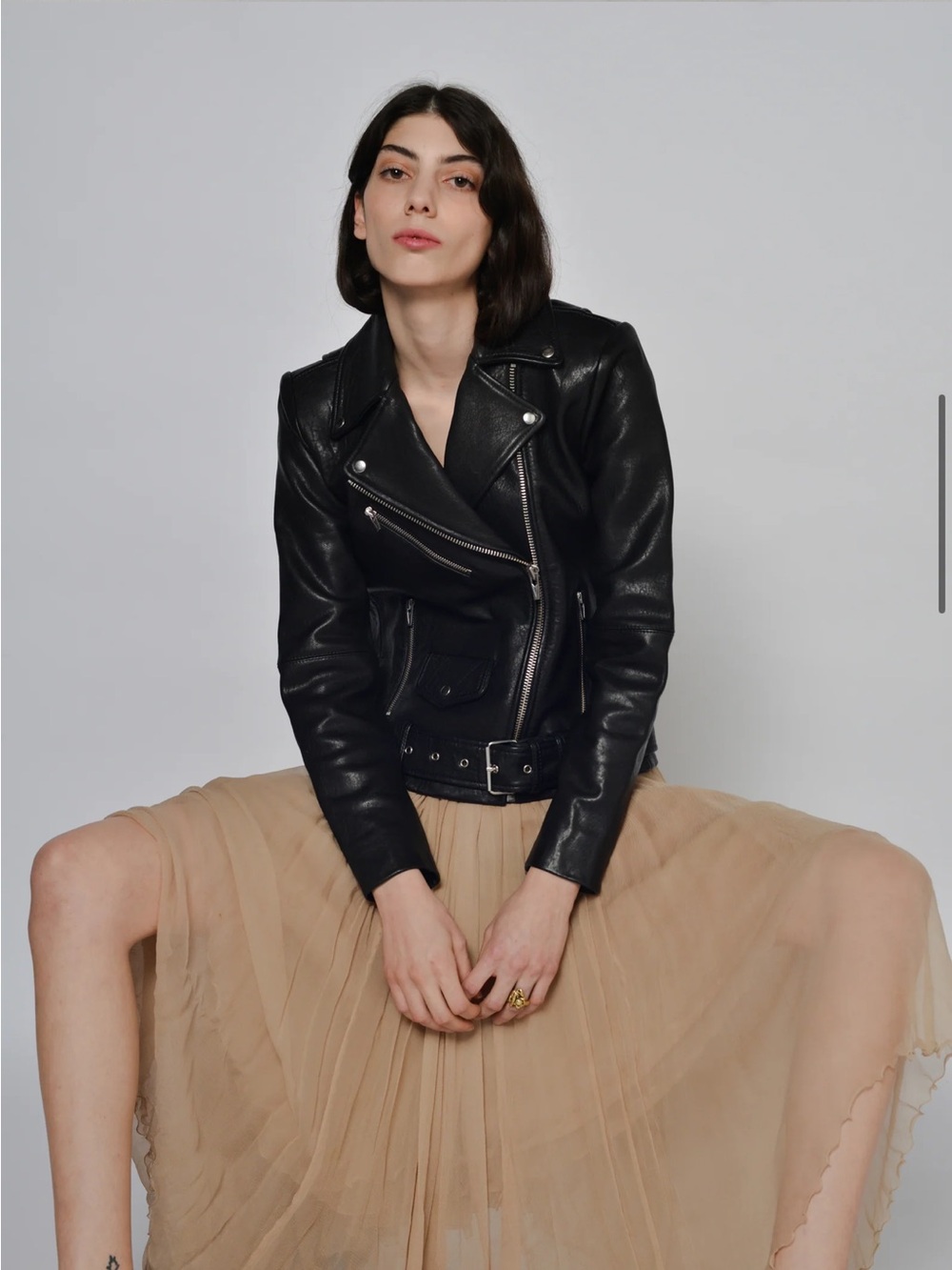 Veda Black Leather Biker Jacket for Women